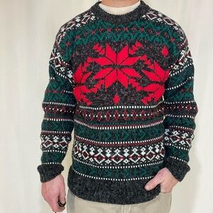 Vintage High Sierra Nordic Winter Crewneck Sweater Poinsettia Holiday Knit